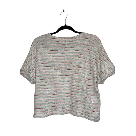 Madewell Textured Puff-Sleeve Cream & Multicolor Striped Knit Top Medium Women’s - Picture 6 of 11